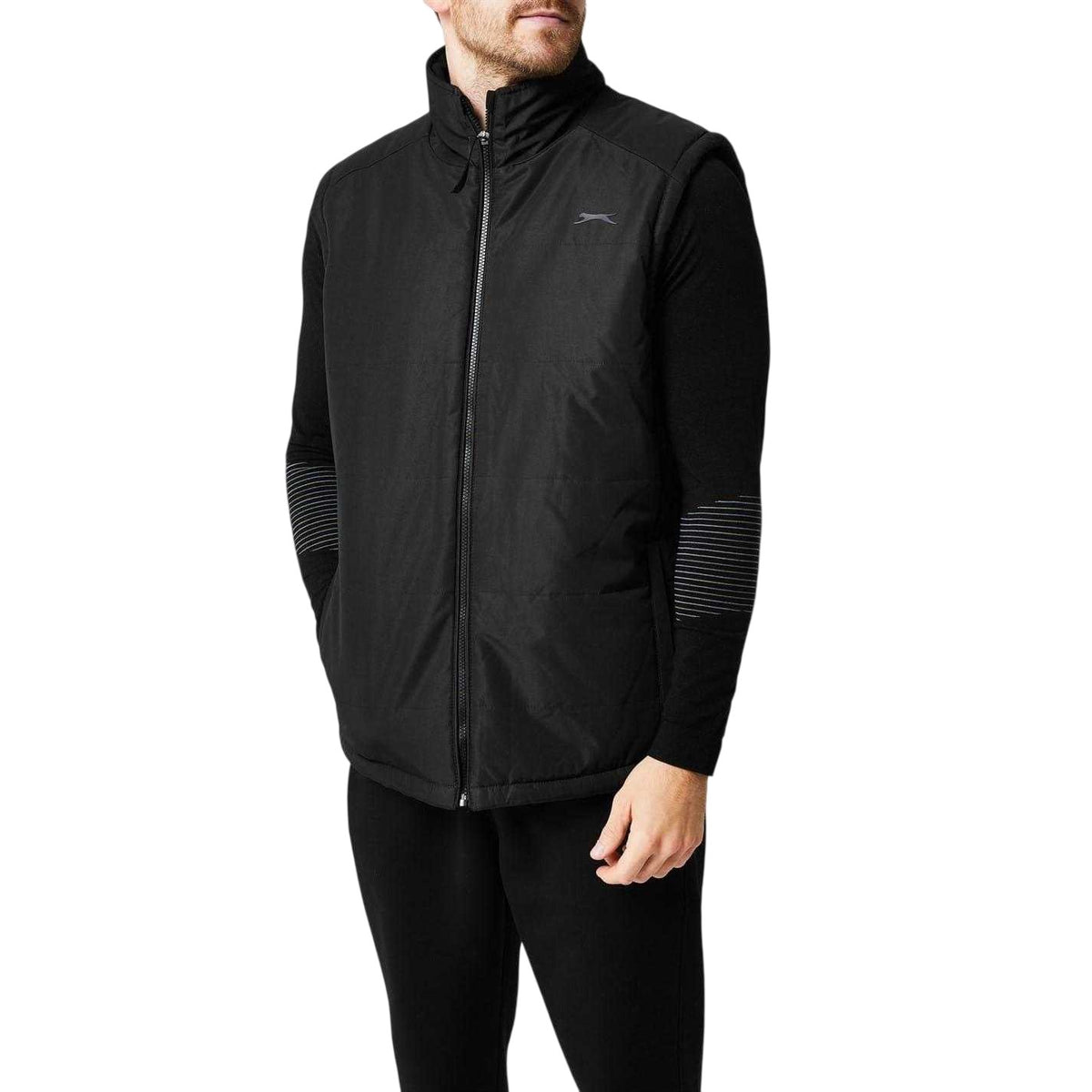 Black - Side - Slazenger Mens Logo Padded Gilet