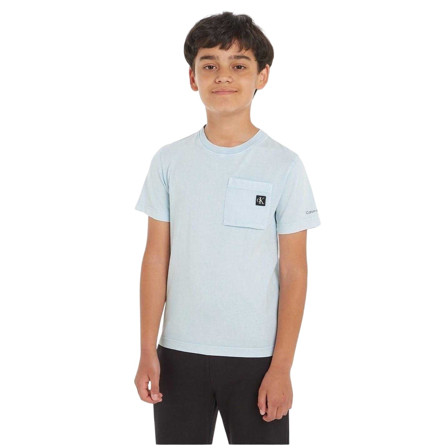 Blue - Pack Shot - Calvin Klein Boys Vintage Wash Chest Pocket T-Shirt