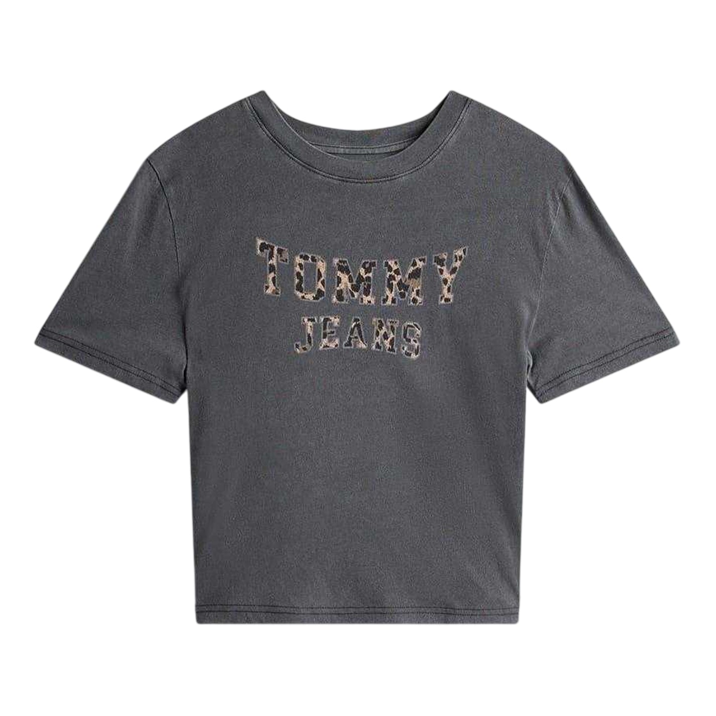 Black - Front - Tommy Jeans Womens-Ladies Leopard Crew Neck T-Shirt