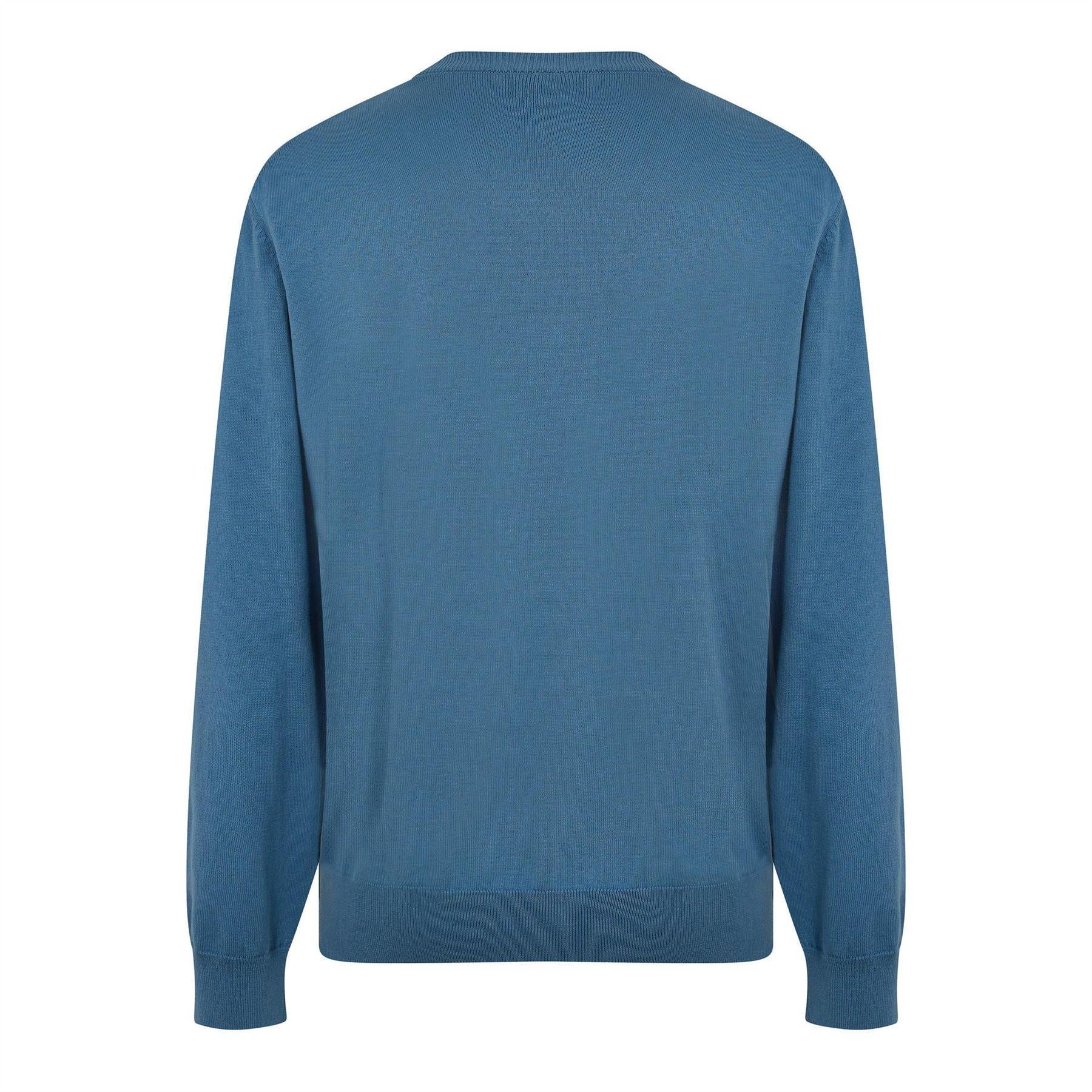 Pastel Blue - Back - Boss Mens Embroidered Logo Knitted V Neck Sweatshirt