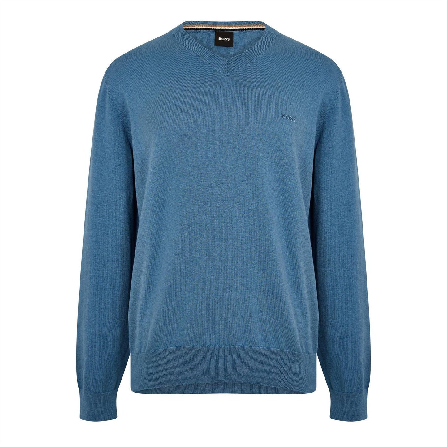 Pastel Blue - Front - Boss Mens Embroidered Logo Knitted V Neck Sweatshirt
