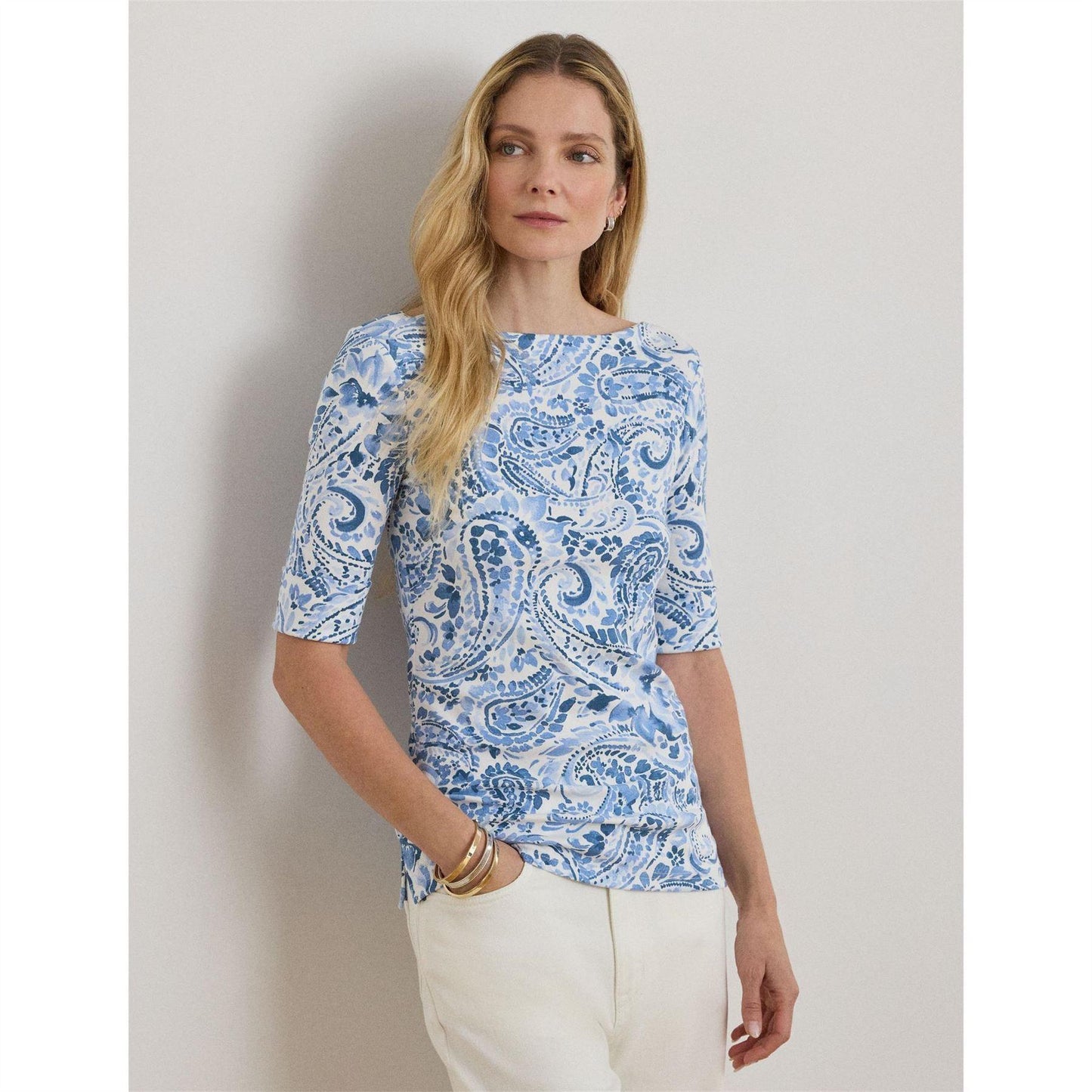 White-Blue - Back - Ralph Lauren Womens-Ladies Floral T-Shirt