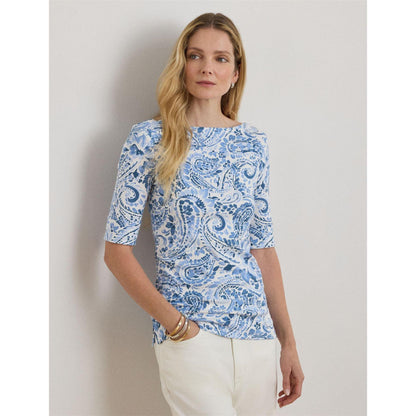 White-Blue - Back - Ralph Lauren Womens-Ladies Floral T-Shirt