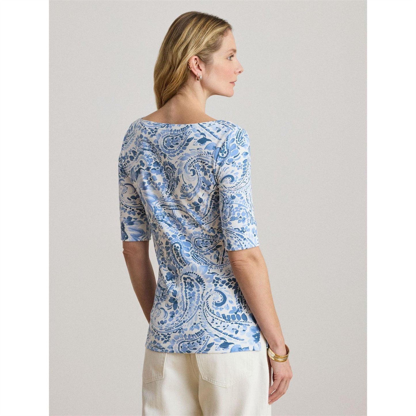 White-Blue - Side - Ralph Lauren Womens-Ladies Floral T-Shirt