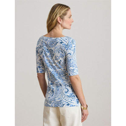 White-Blue - Side - Ralph Lauren Womens-Ladies Floral T-Shirt