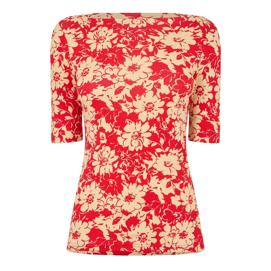 Red-Tan - Front - Ralph Lauren Womens-Ladies Floral T-Shirt