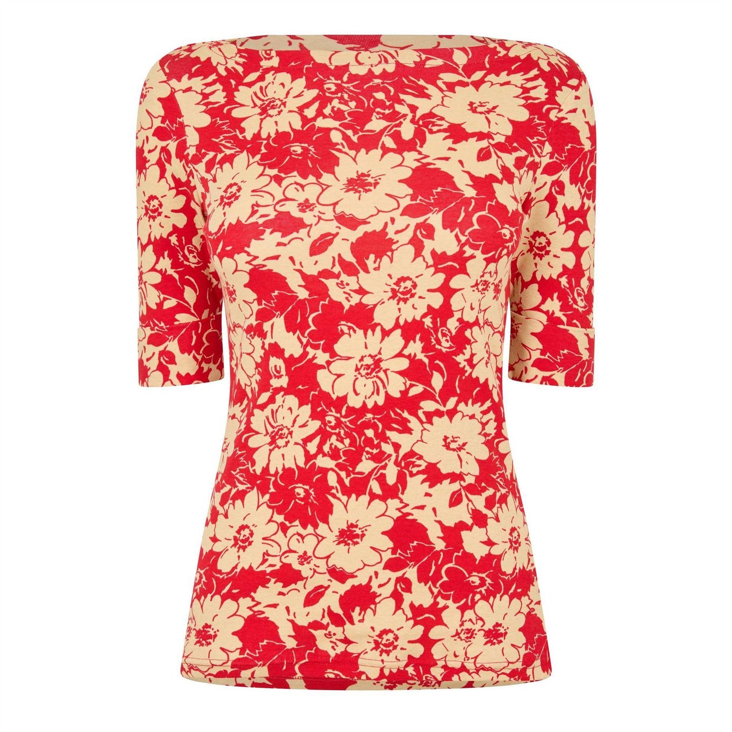 Red-Tan - Front - Ralph Lauren Womens-Ladies Floral T-Shirt