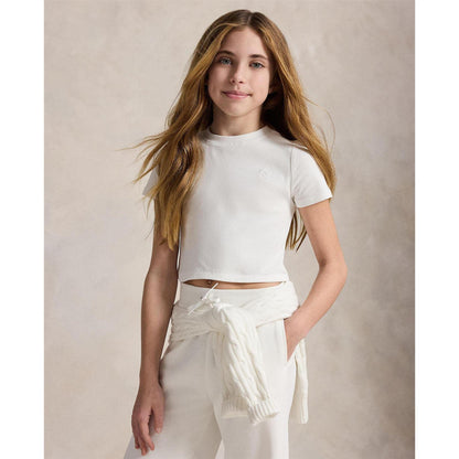 White - Side - Ralph Lauren Childrens-Kids Ribbed Fitted T-Shirt