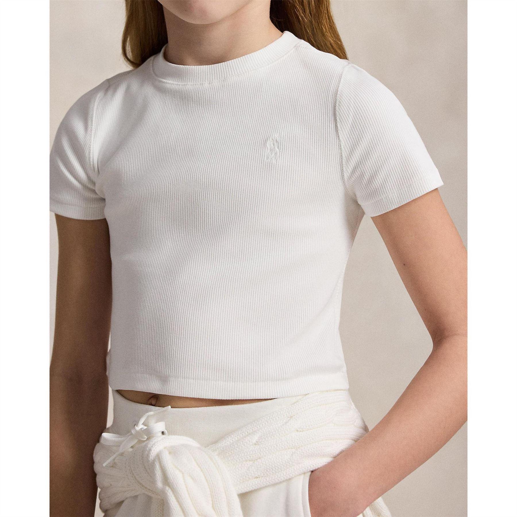 White - Lifestyle - Ralph Lauren Childrens-Kids Ribbed Fitted T-Shirt