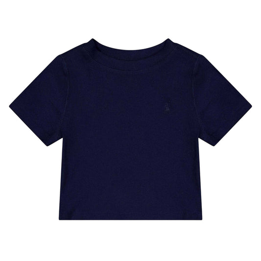 Navy - Front - Ralph Lauren Childrens-Kids Ribbed Fitted T-Shirt