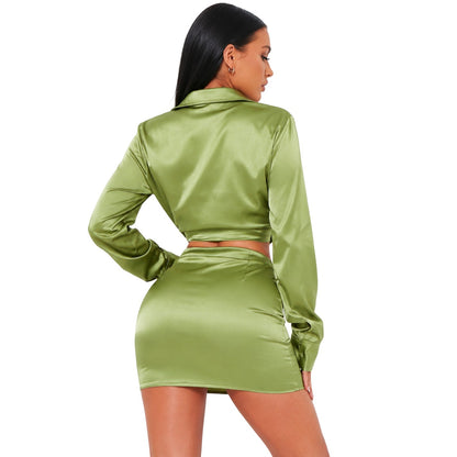 Green - Back - Missy Empire Womens-Ladies Satin Co-ord Set