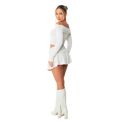Beige - Back - Missy Empire Womens-Ladies Fold Over Pleated Low Rise Mini Skirt
