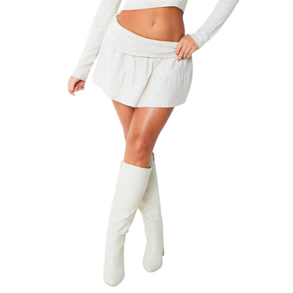 Beige - Side - Missy Empire Womens-Ladies Fold Over Pleated Low Rise Mini Skirt