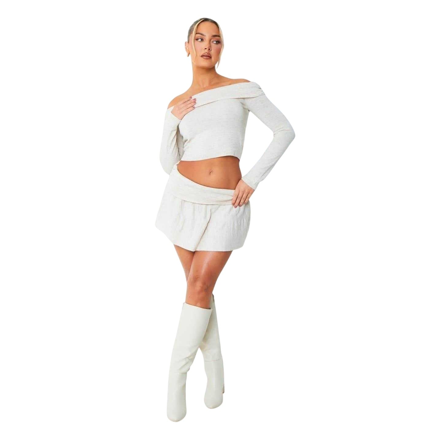 Beige - Lifestyle - Missy Empire Womens-Ladies Fold Over Pleated Low Rise Mini Skirt