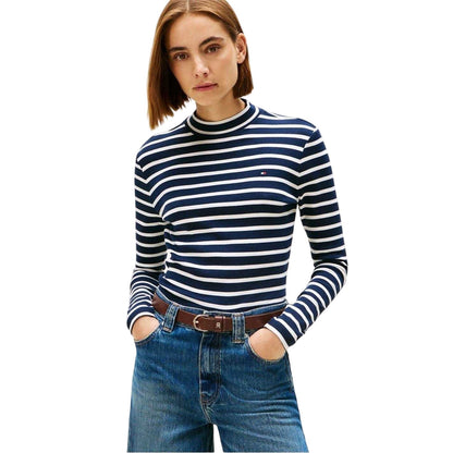 Dark Navy-White - Side - Tommy Hilfiger Womens-Ladies Striped Slim Long-Sleeved T-Shirt