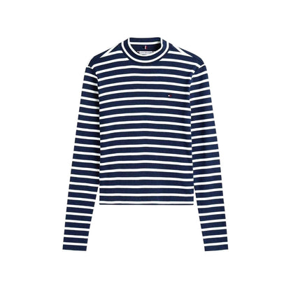 Dark Navy-White - Front - Tommy Hilfiger Womens-Ladies Striped Slim Long-Sleeved T-Shirt