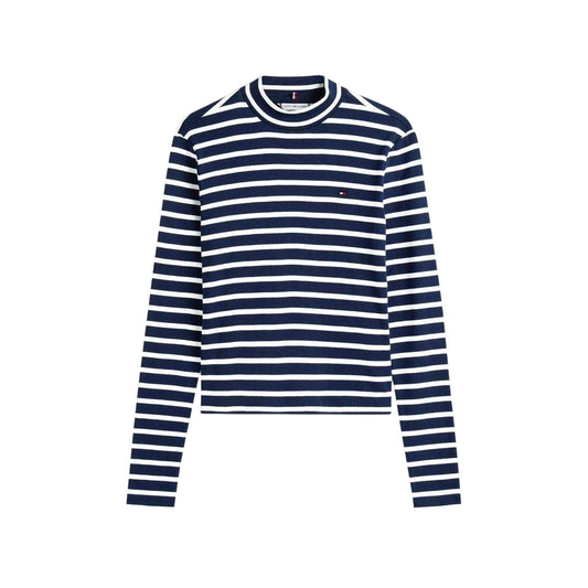 Dark Navy-White - Front - Tommy Hilfiger Womens-Ladies Striped Slim Long-Sleeved T-Shirt