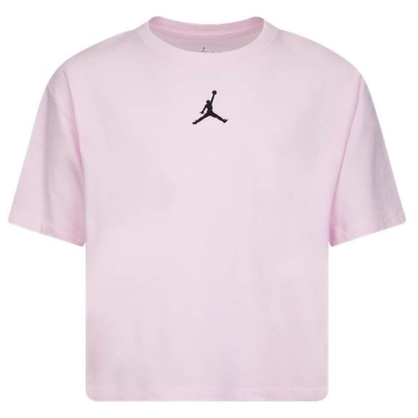 Pink-Black - Front - Nike Girls Air Jordan Jumpman Crop T-Shirt