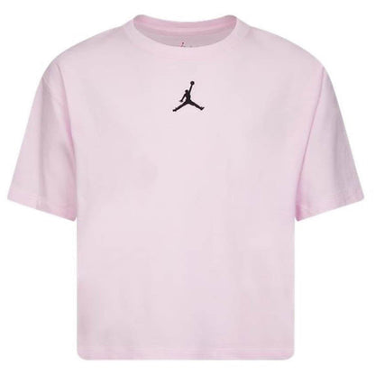 Pink-Black - Front - Nike Girls Air Jordan Jumpman Crop T-Shirt
