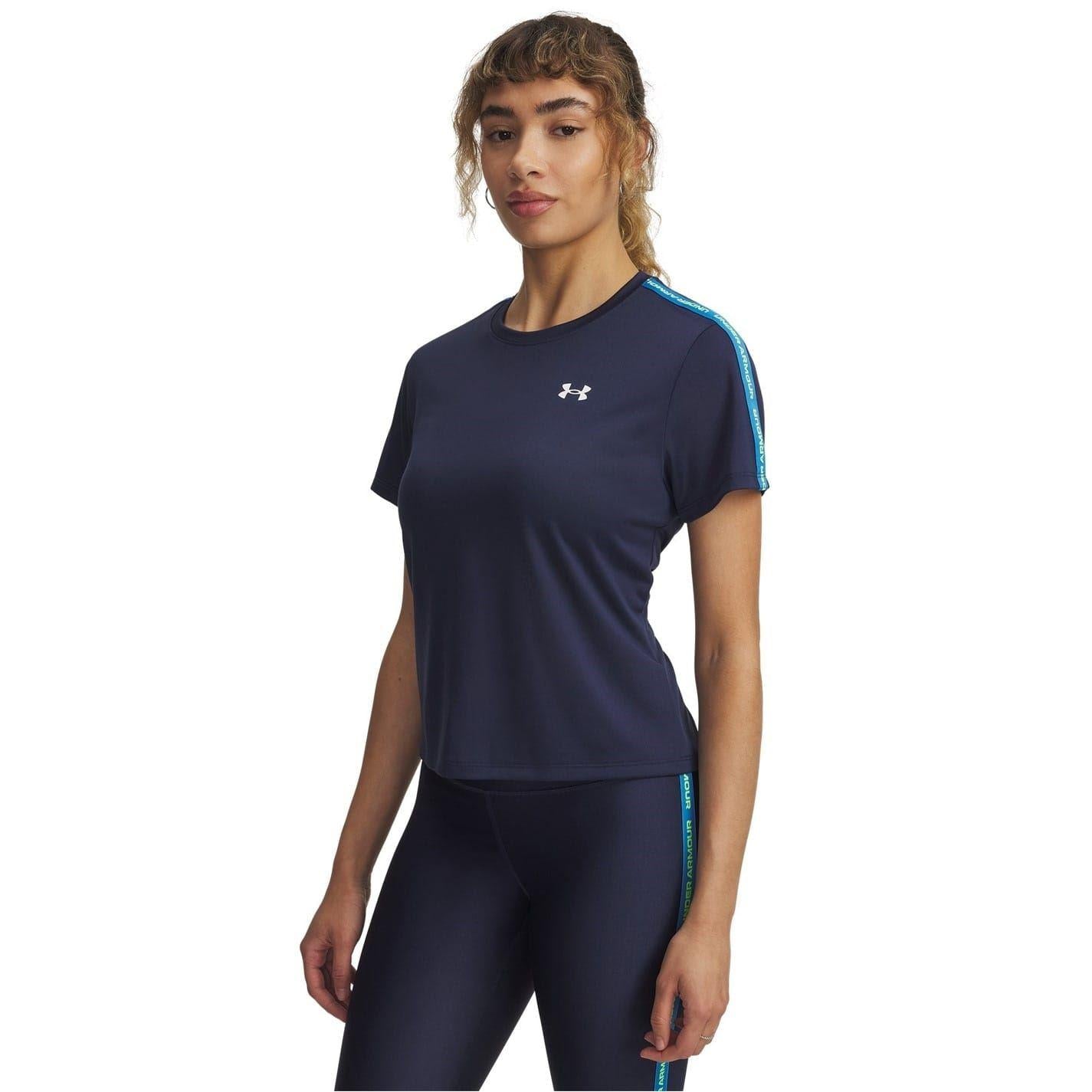 Washed Navy - Front - Under Armour Womens-Ladies Tech Wordmark Taped T-Shirt