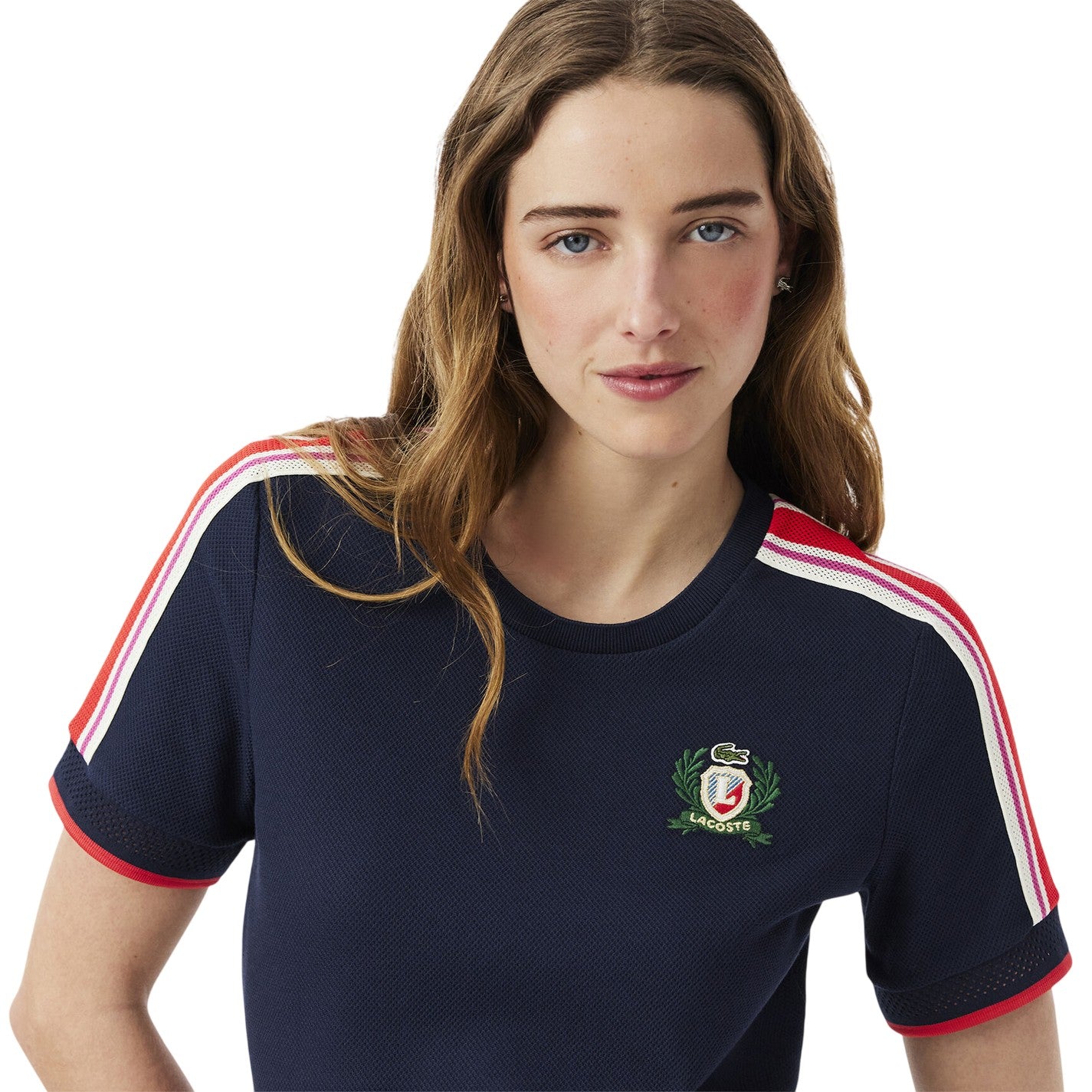 Navy Blue - Side - Lacoste Womens-Ladies Badge Embroidered T-Shirt