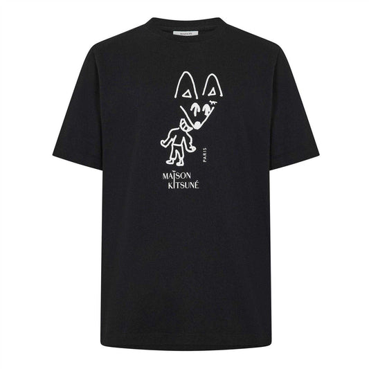 Black - Front - Maison Kitsuné Mens Fox Cotton Party T-Shirt