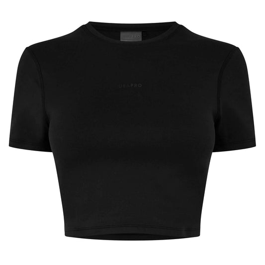 Black - Front - USA Pro Womens-Ladies Slim Workout Crop T-Shirt