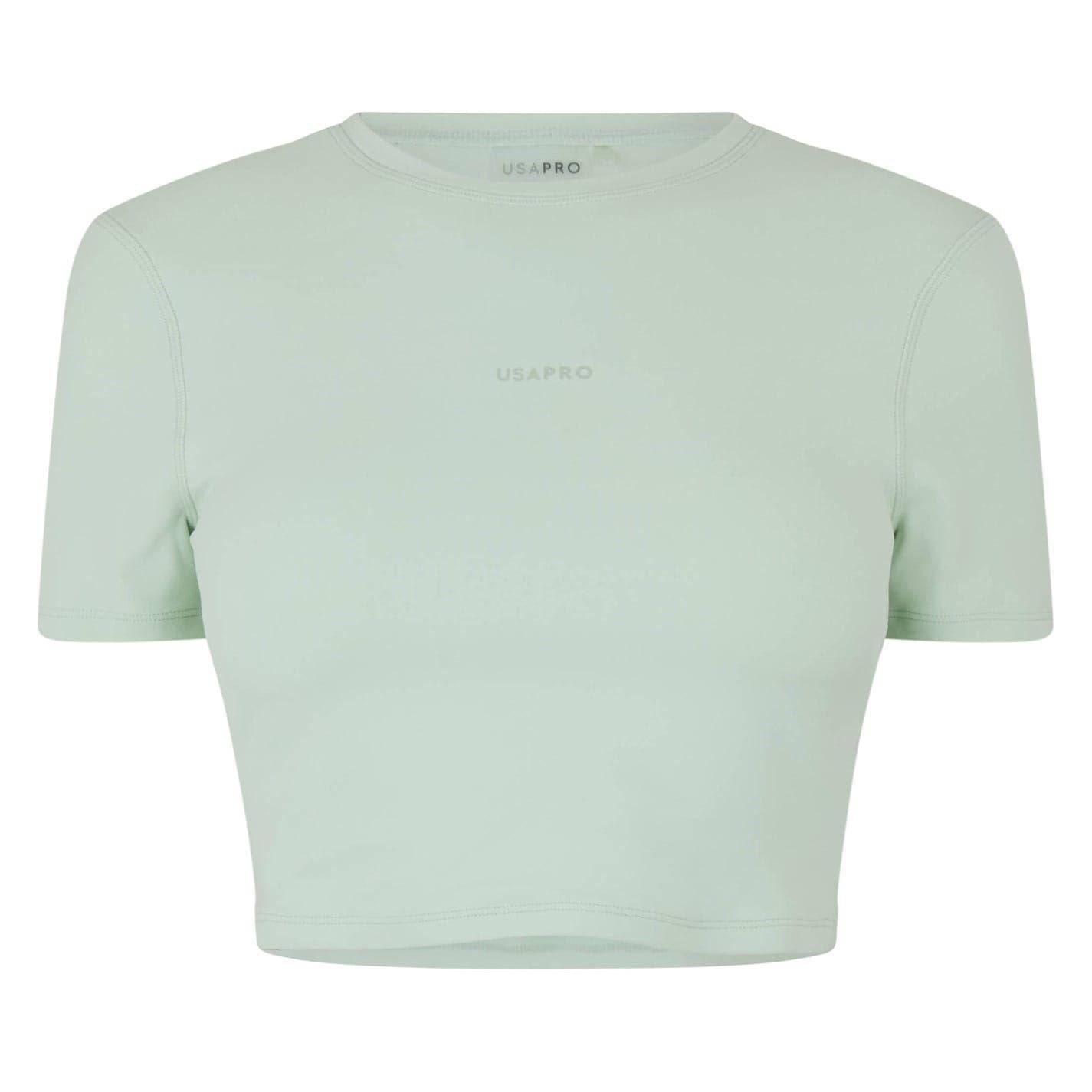 Pistachio - Front - USA Pro Womens-Ladies Slim Workout Crop T-Shirt