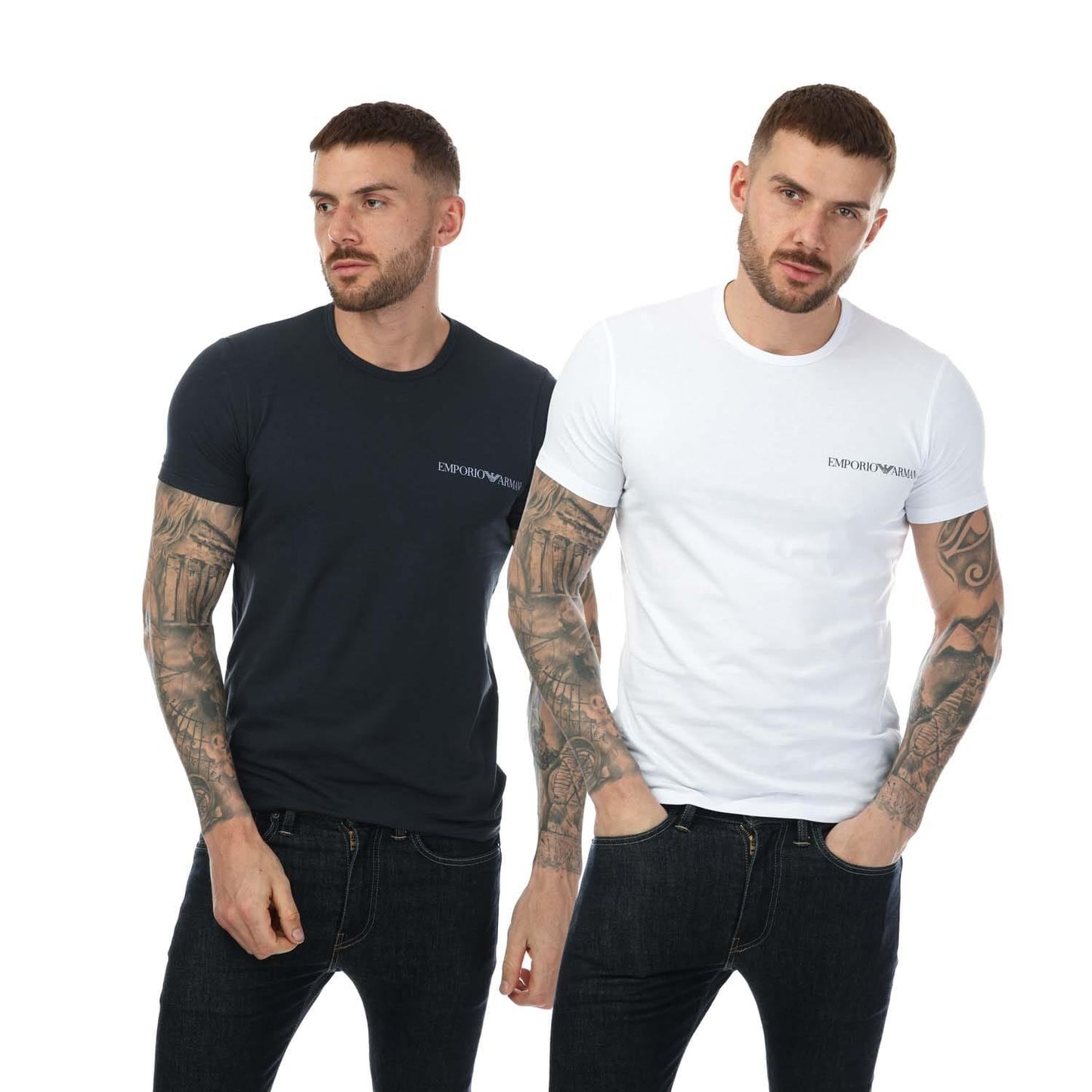White-Black - Front - Emporio Armani Mens Crew Neck Lounge T-Shirt (Pack of 2)