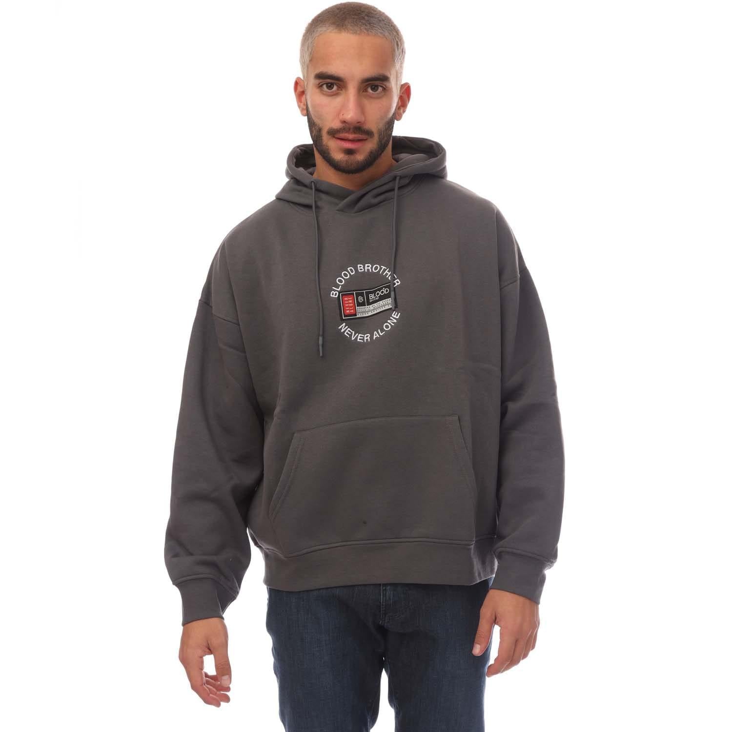 Grey - Side - Blood Brother Mens Badged Basket Hoodie