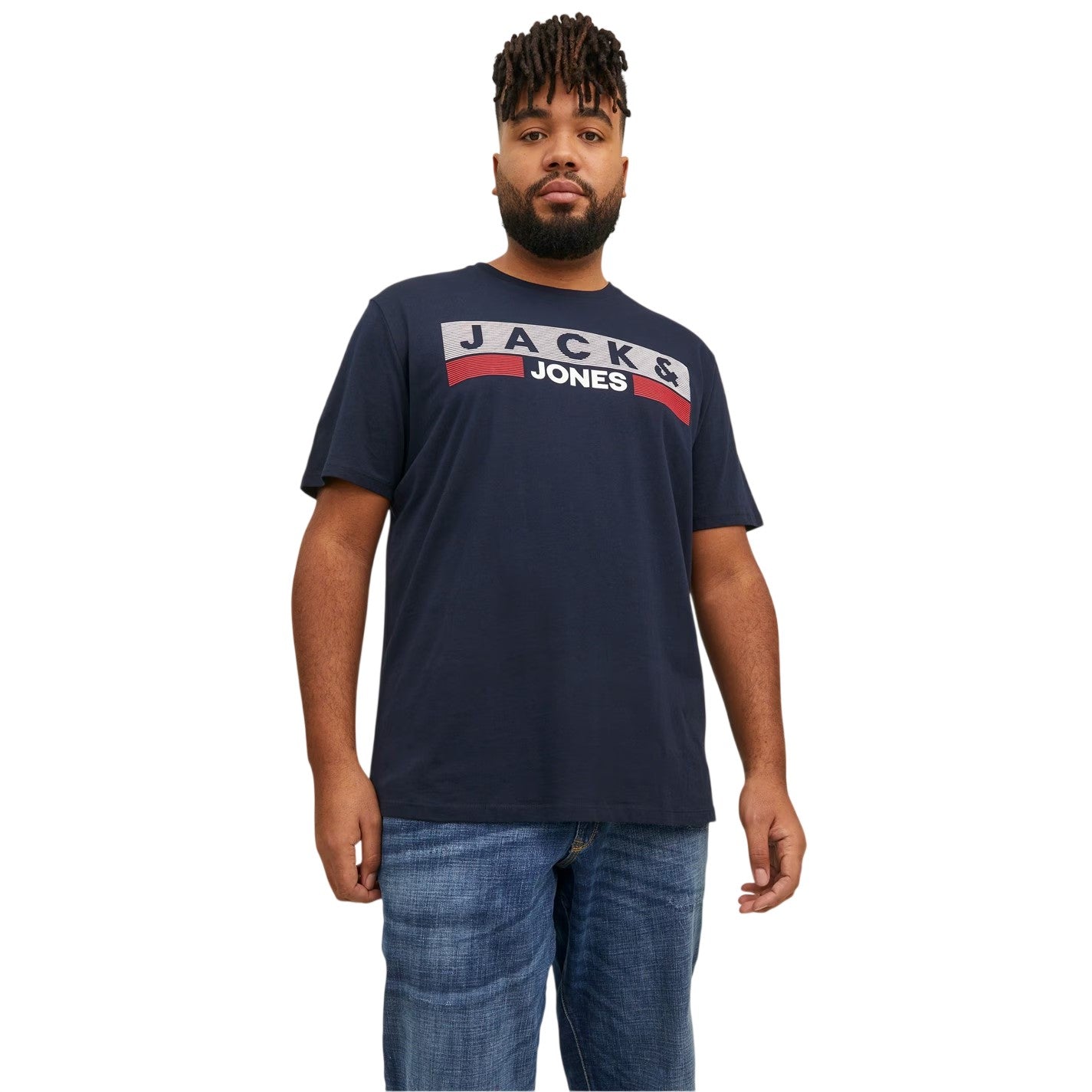 Navy Blazer - Side - Jack And Jones Mens Logo Plus Short-Sleeved T-Shirt