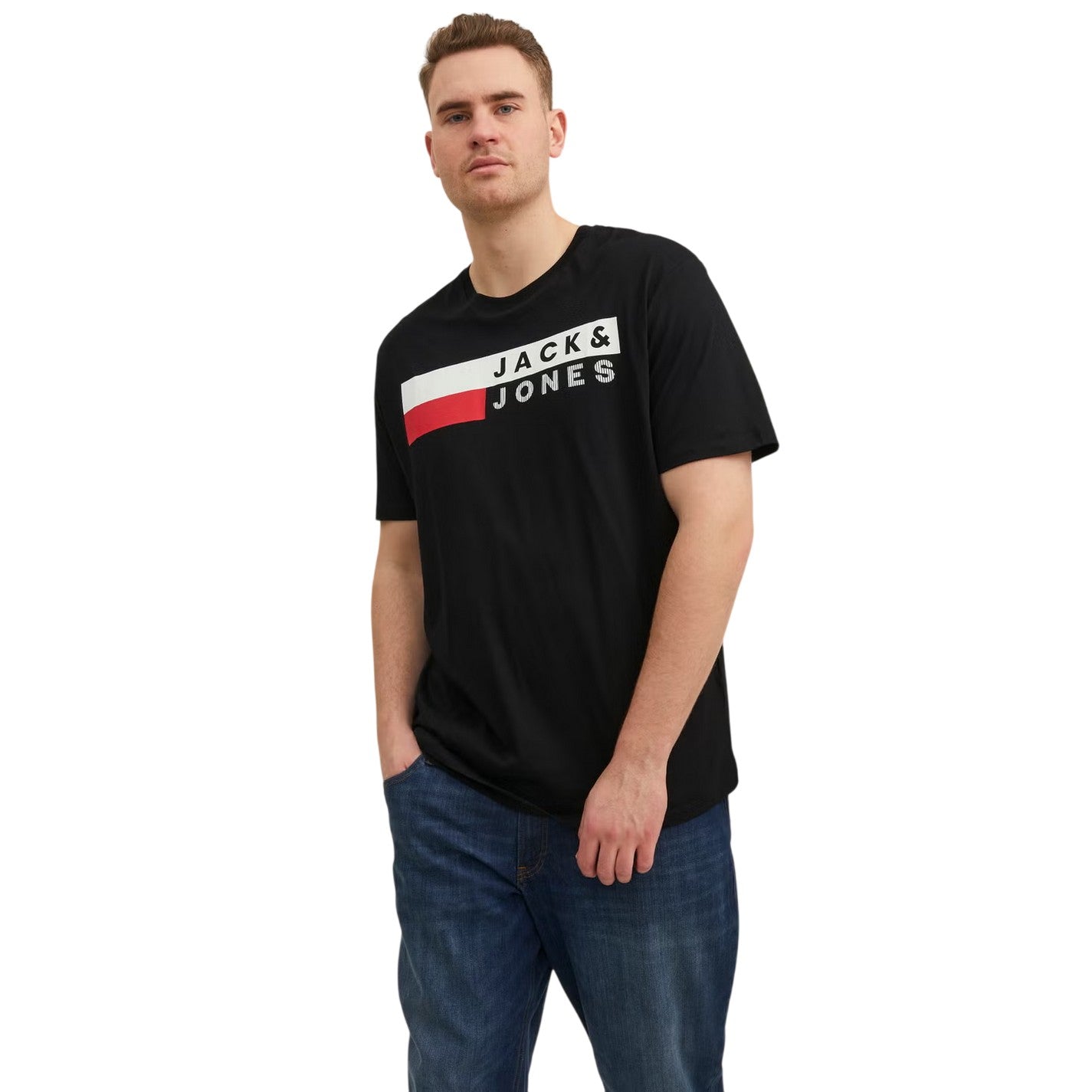 Black - Lifestyle - Jack And Jones Mens Logo Plus Short-Sleeved T-Shirt