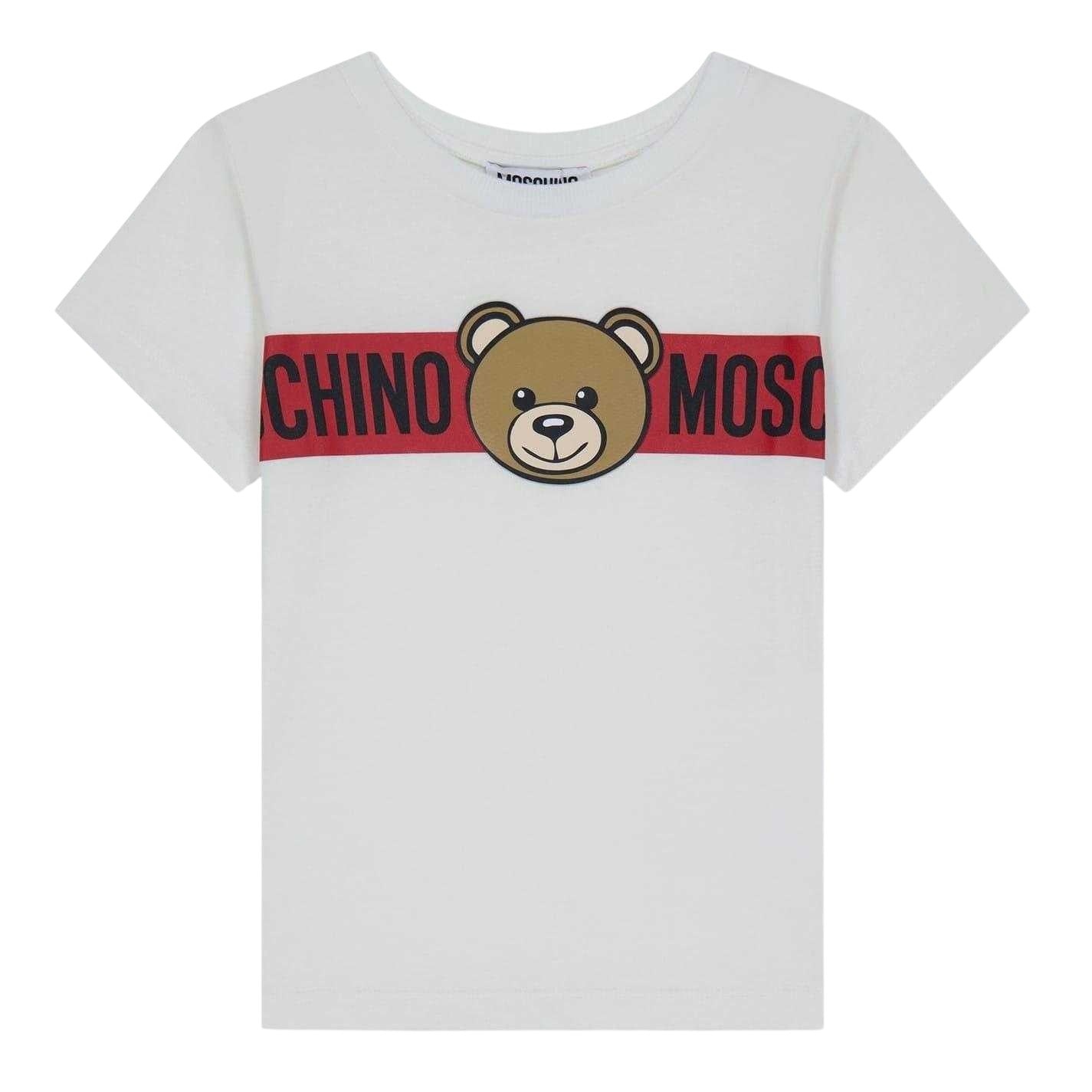 White - Front - Moschino Childrens-Kids Bear Logo T-Shirt