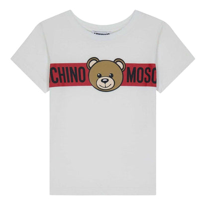 White - Front - Moschino Childrens-Kids Bear Logo T-Shirt