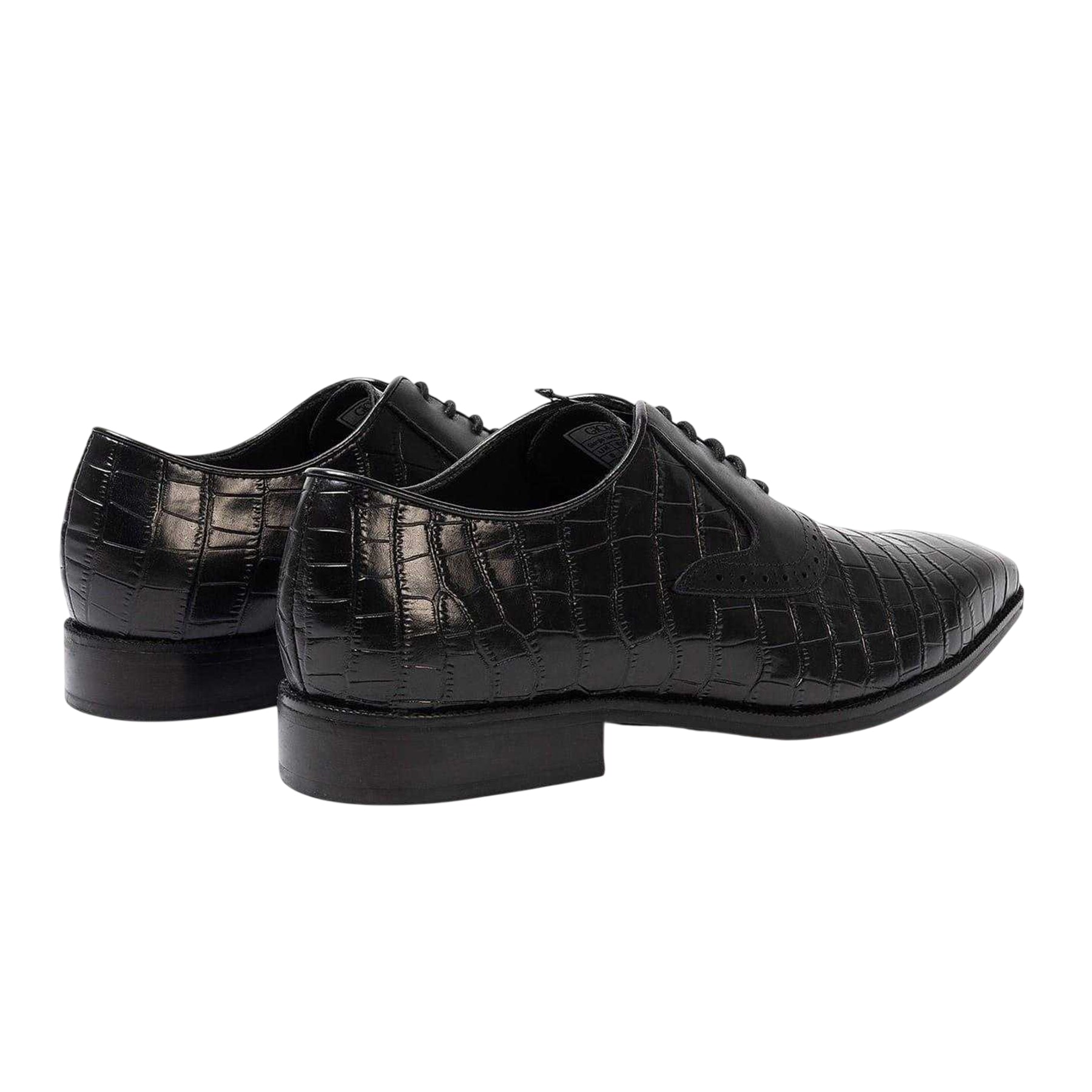 Black - Back - Giorgio Mens Croc Full Grain Leather Oxford Shoes