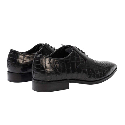 Black - Back - Giorgio Mens Croc Full Grain Leather Oxford Shoes