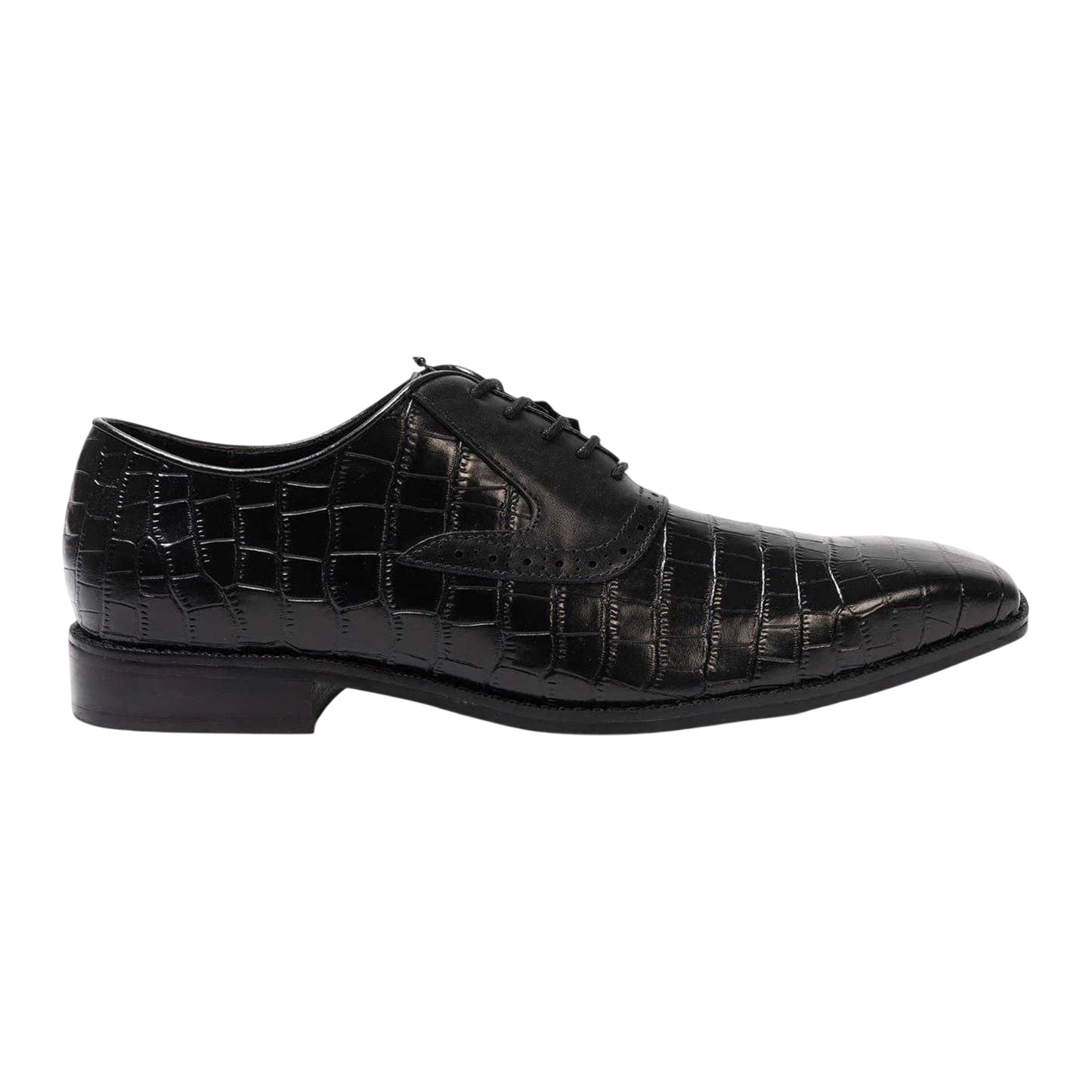 Black - Side - Giorgio Mens Croc Full Grain Leather Oxford Shoes
