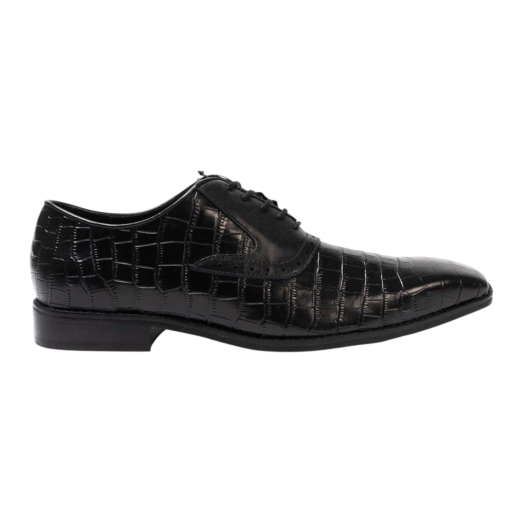 Black - Side - Giorgio Mens Croc Full Grain Leather Oxford Shoes
