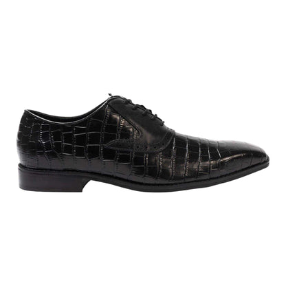 Black - Side - Giorgio Mens Croc Full Grain Leather Oxford Shoes