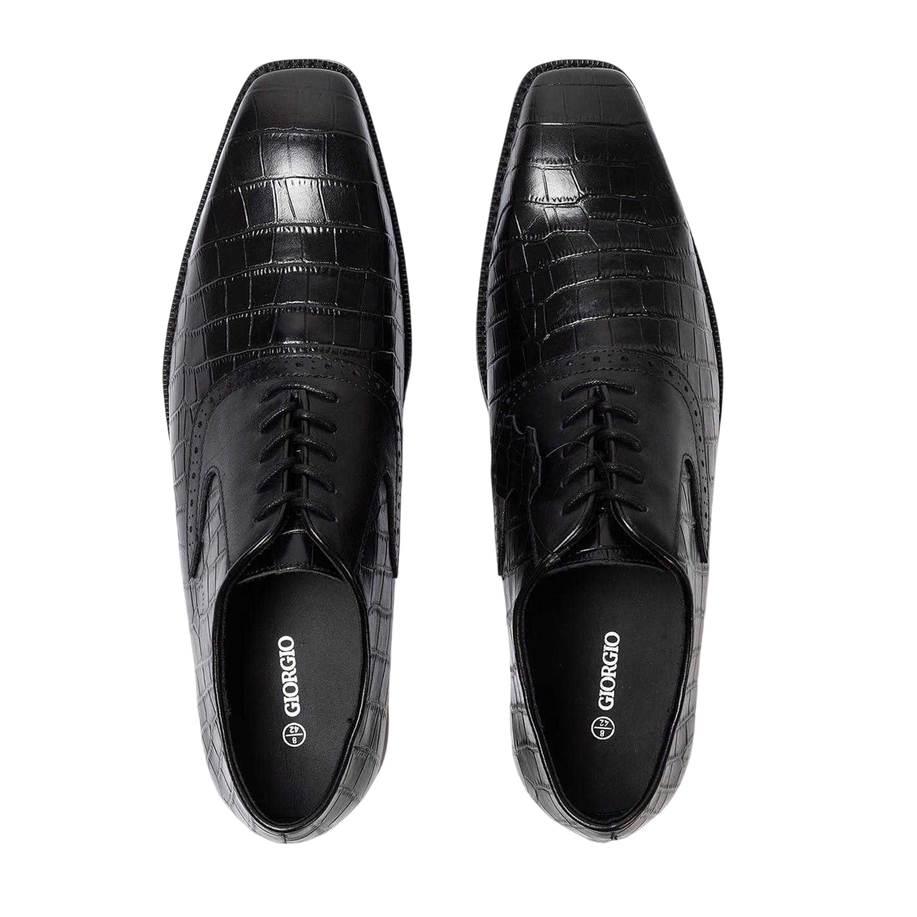 Black - Lifestyle - Giorgio Mens Croc Full Grain Leather Oxford Shoes