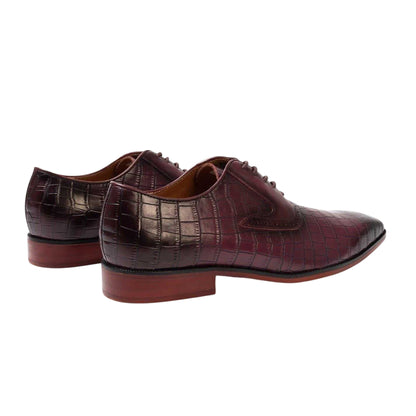 Maroon - Back - Giorgio Mens Croc Full Grain Leather Oxford Shoes