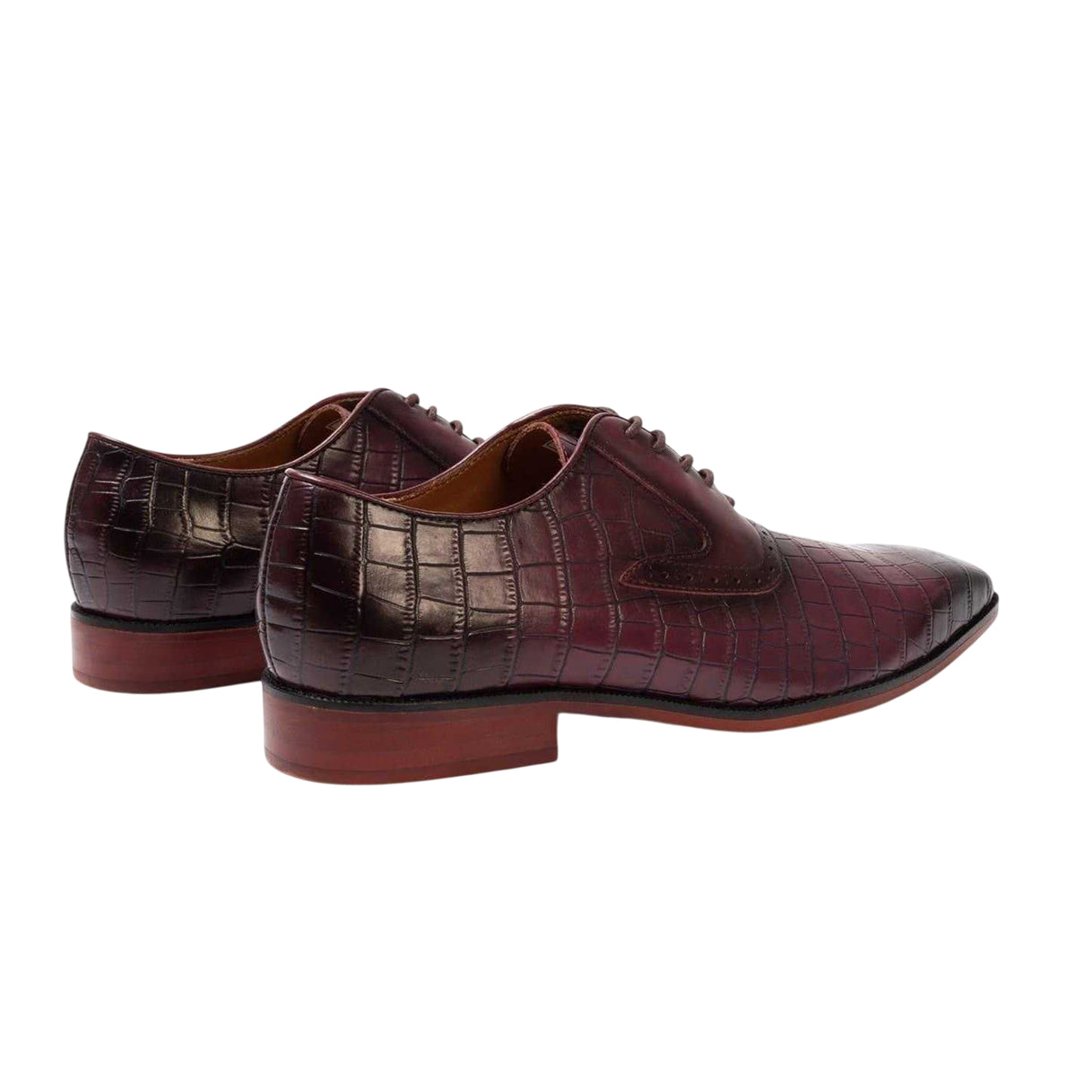 Maroon - Back - Giorgio Mens Croc Full Grain Leather Oxford Shoes