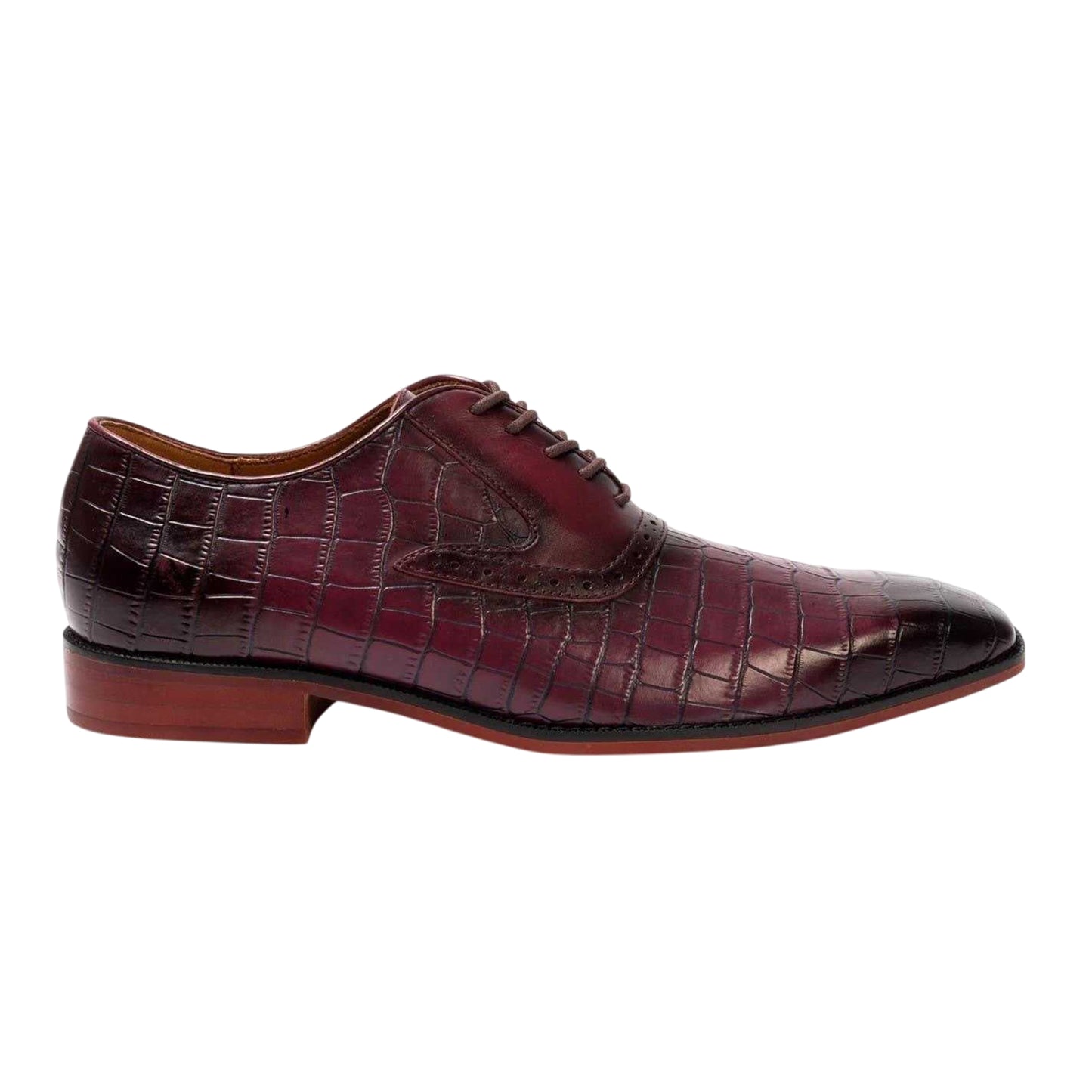 Maroon - Side - Giorgio Mens Croc Full Grain Leather Oxford Shoes
