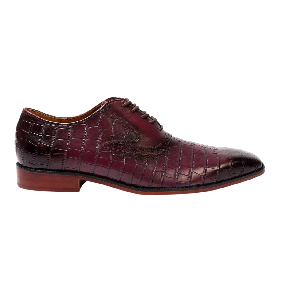 Maroon - Side - Giorgio Mens Croc Full Grain Leather Oxford Shoes