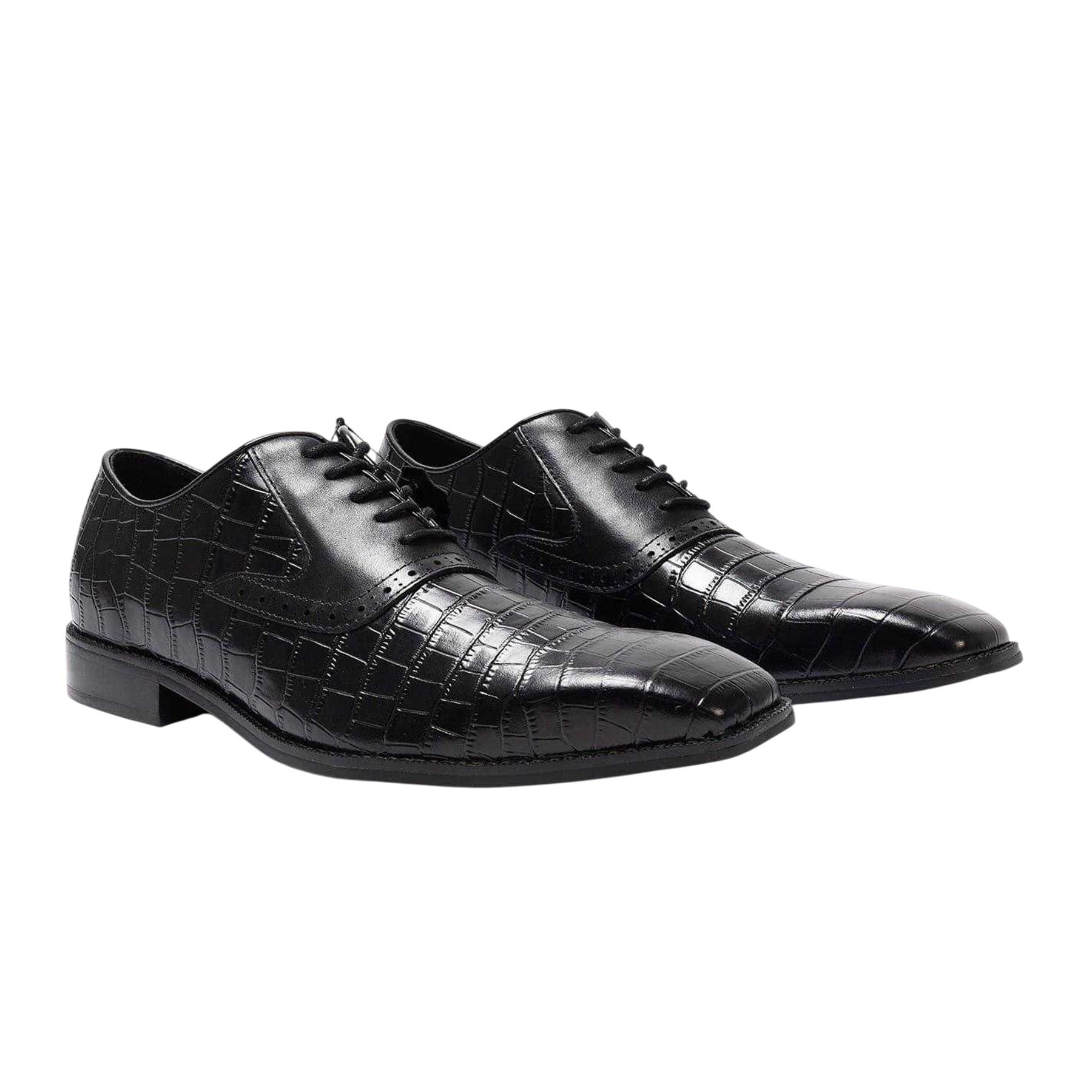 Black - Front - Giorgio Mens Croc Full Grain Leather Oxford Shoes