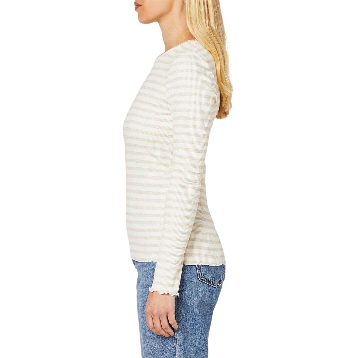 Oatmeal - Side - Selected Femme Womens-Ladies Striped Long-Sleeved T-Shirt