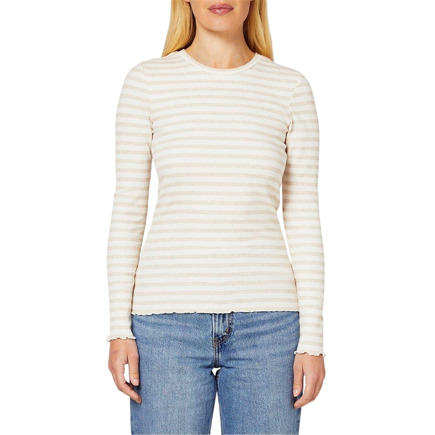 Oatmeal - Lifestyle - Selected Femme Womens-Ladies Striped Long-Sleeved T-Shirt