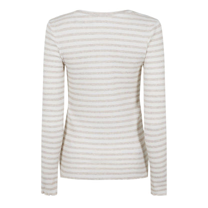 Oatmeal - Front - Selected Femme Womens-Ladies Striped Long-Sleeved T-Shirt