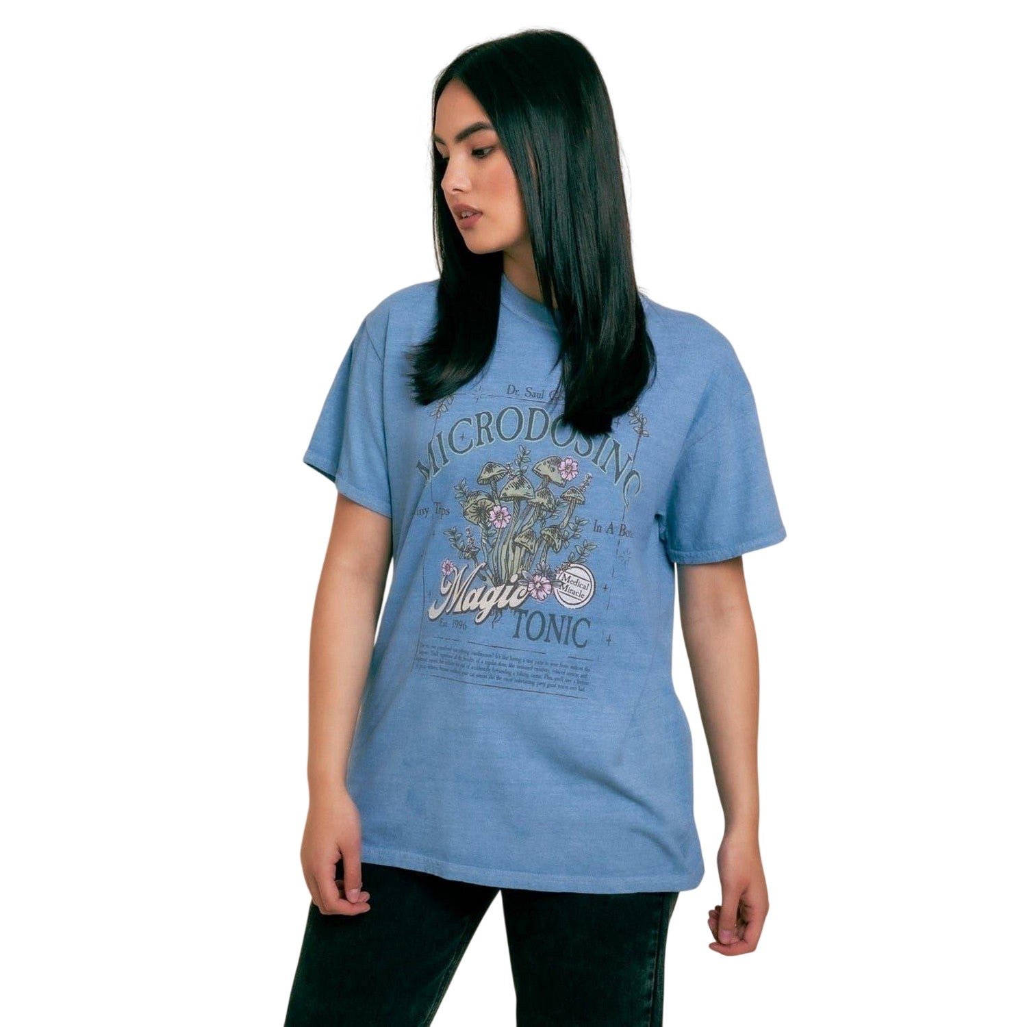 Washed Blue - Side - Daisy Street Womens-Ladies Magic Lettering Crew Neck T-Shirt