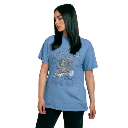 Washed Blue - Side - Daisy Street Womens-Ladies Magic Lettering Crew Neck T-Shirt